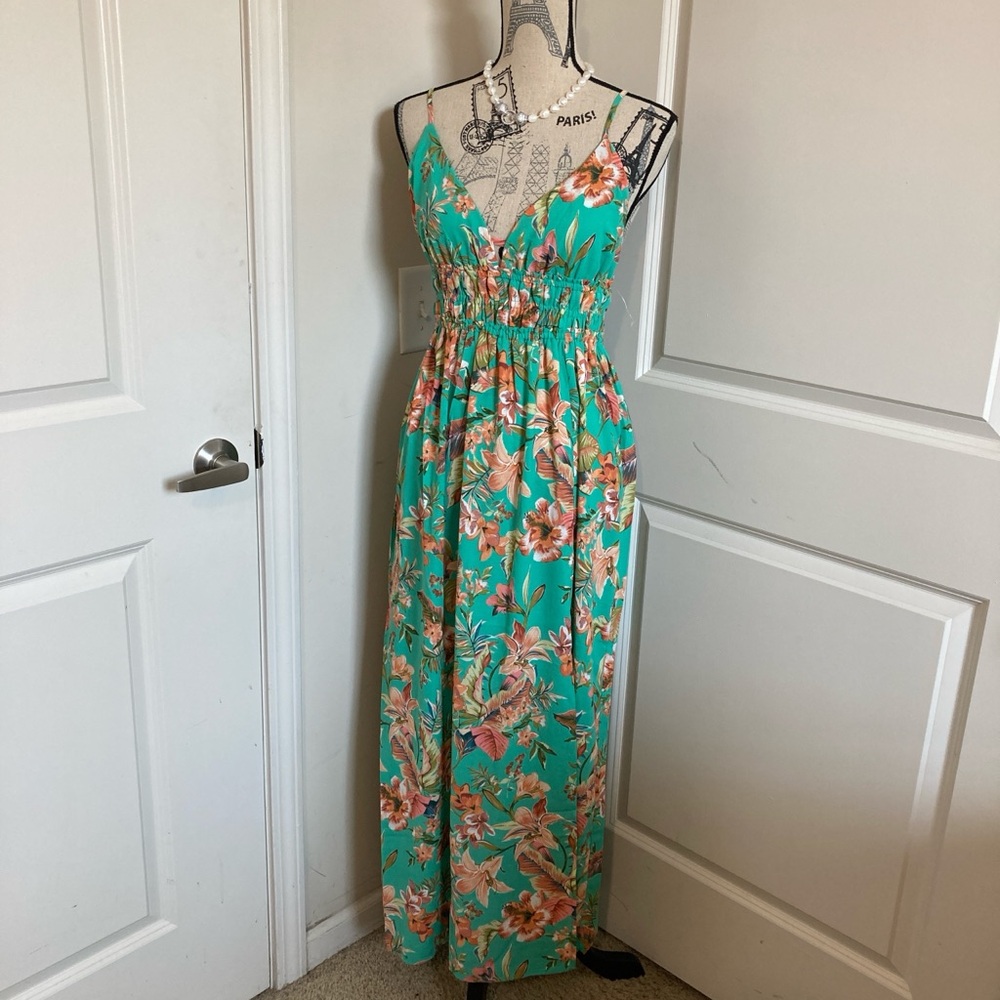 Inspired Hearts Teal Floral Maxi Dress